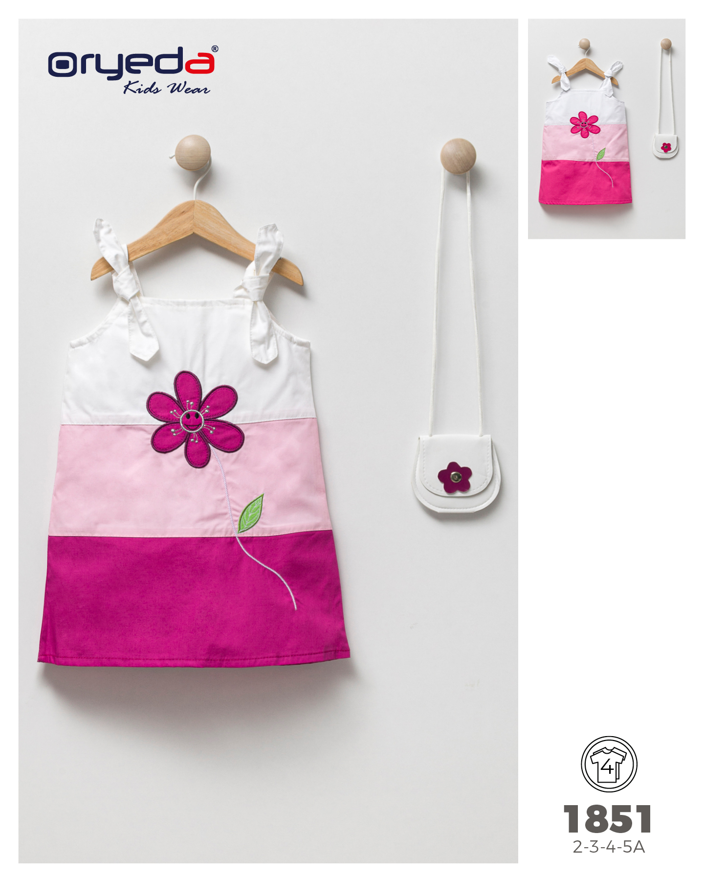 1851-KIZ ÇİÇEK NAKIŞLI RENKLİ ELBİSE 2-5 YAŞ