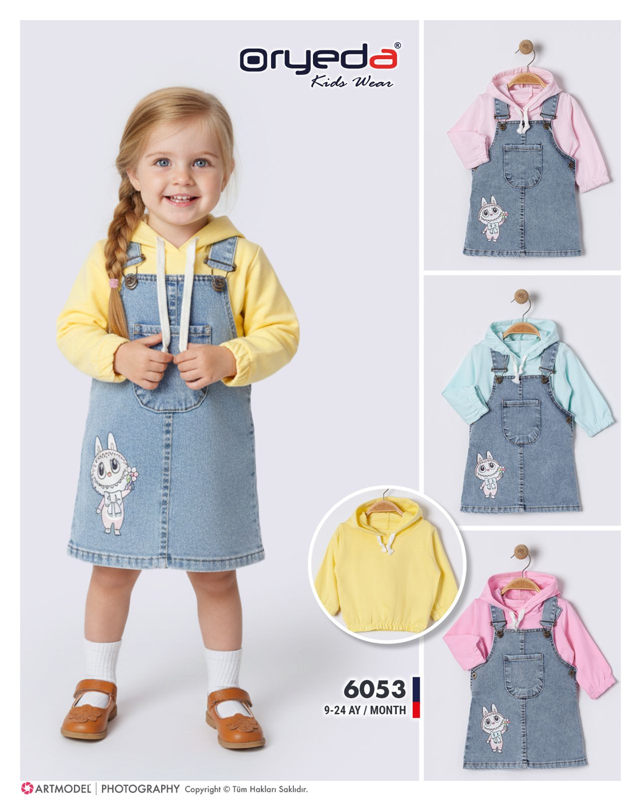 6053-KIZ BASKILI RENKLİ BADİLİ KOT JİLE 9-24 AY