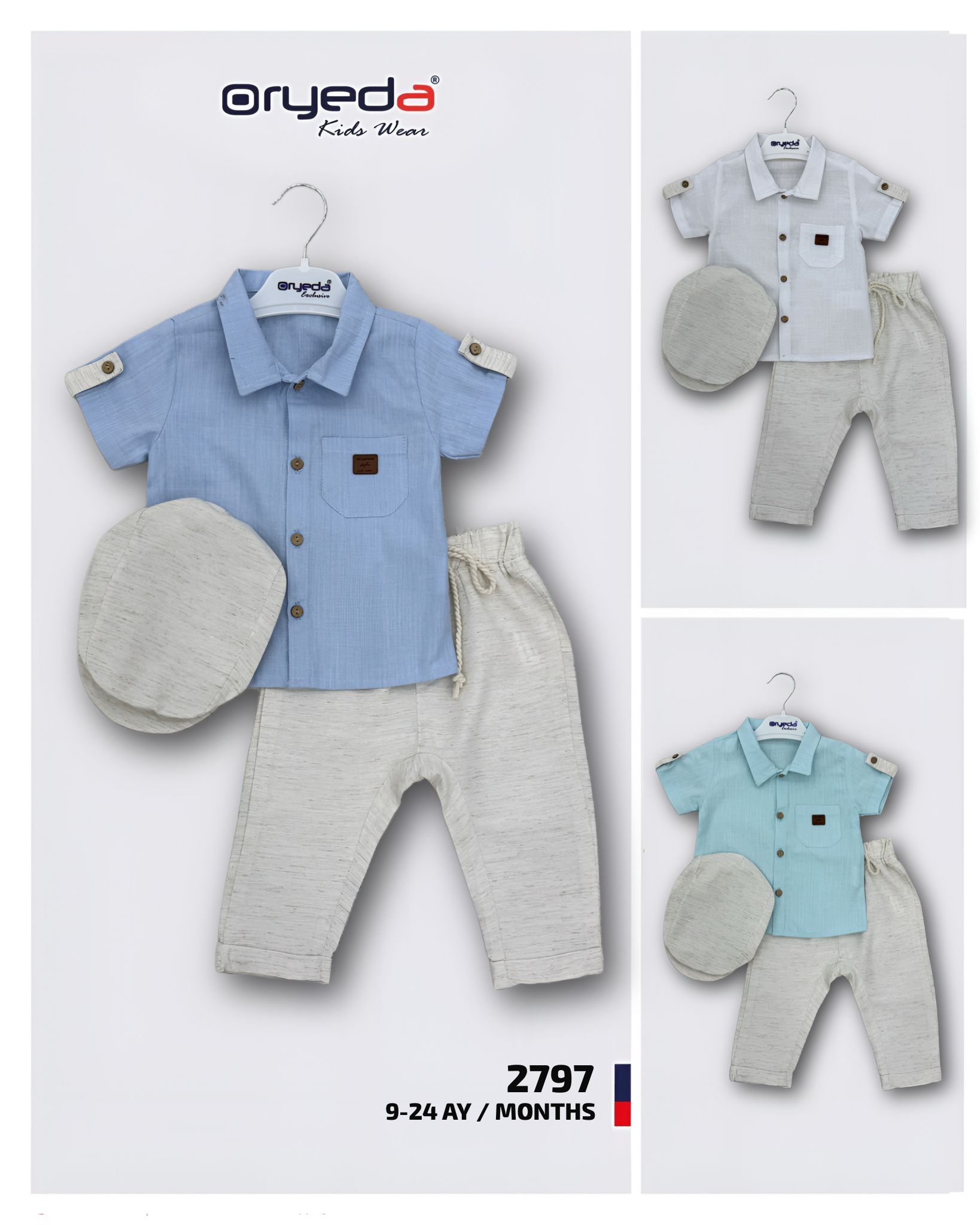 2797-ERKEK ŞAPKALI GÖMLEKLİ TAKIM 9-24 AY