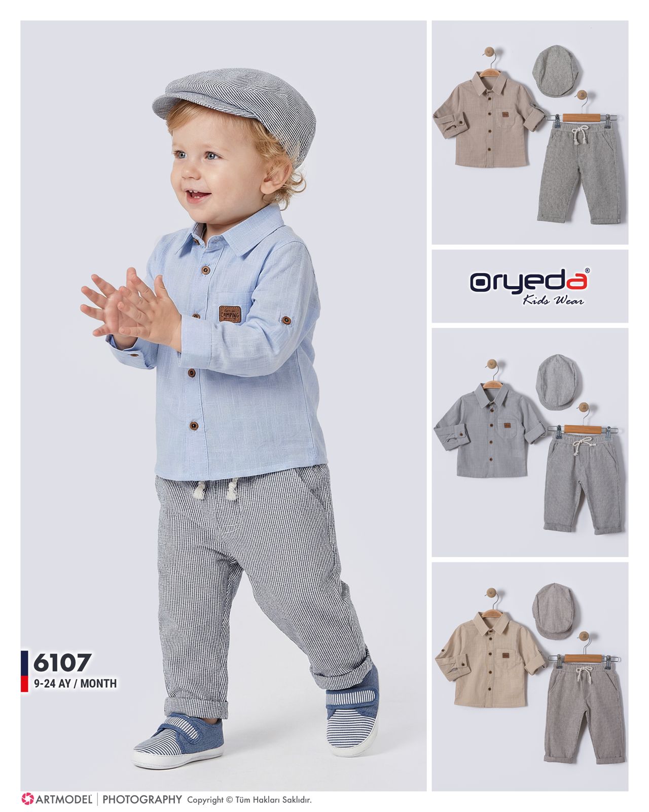 6107-ERKEK ŞAPKALI GÖMLEKLİ TAKIM 9-24 AY