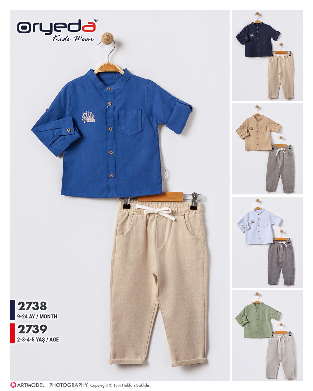 2738-ERKEK NAKIŞLI GÖMLEKLİ KETEN TAKIM 9-24 AY