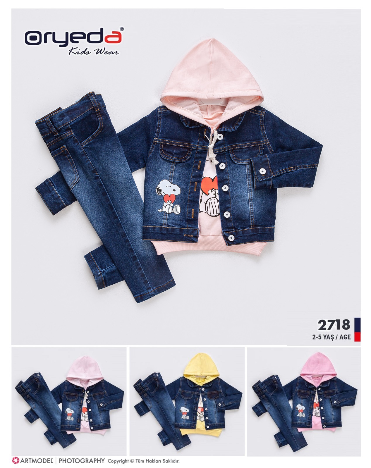 2718-KIZ SNOPY BASKILI KOT TAKIM  2-5 YAŞ