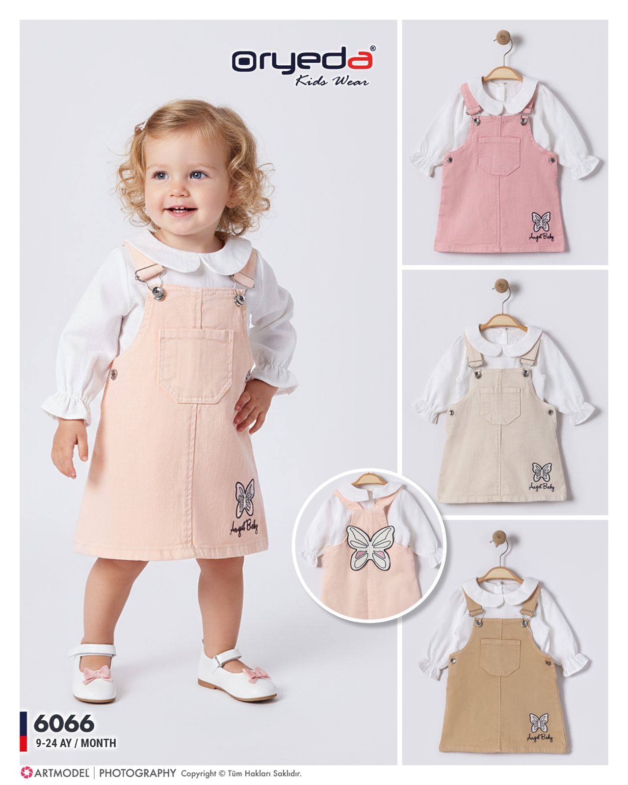 6066-KIZ KELEBEK NAKIŞLI GÖMLEKLİ RENKLİ JİLE 9-24 AY