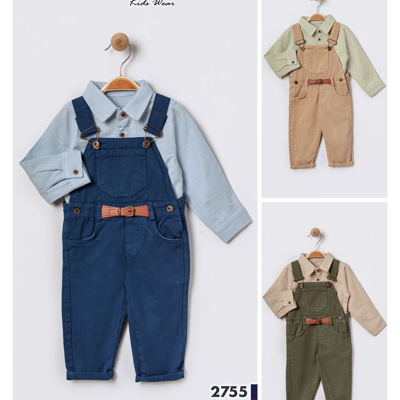 2755-ERKEK GÖMLEKLİ KEMERLİ RENKLİ SLOPET 9-24 AY