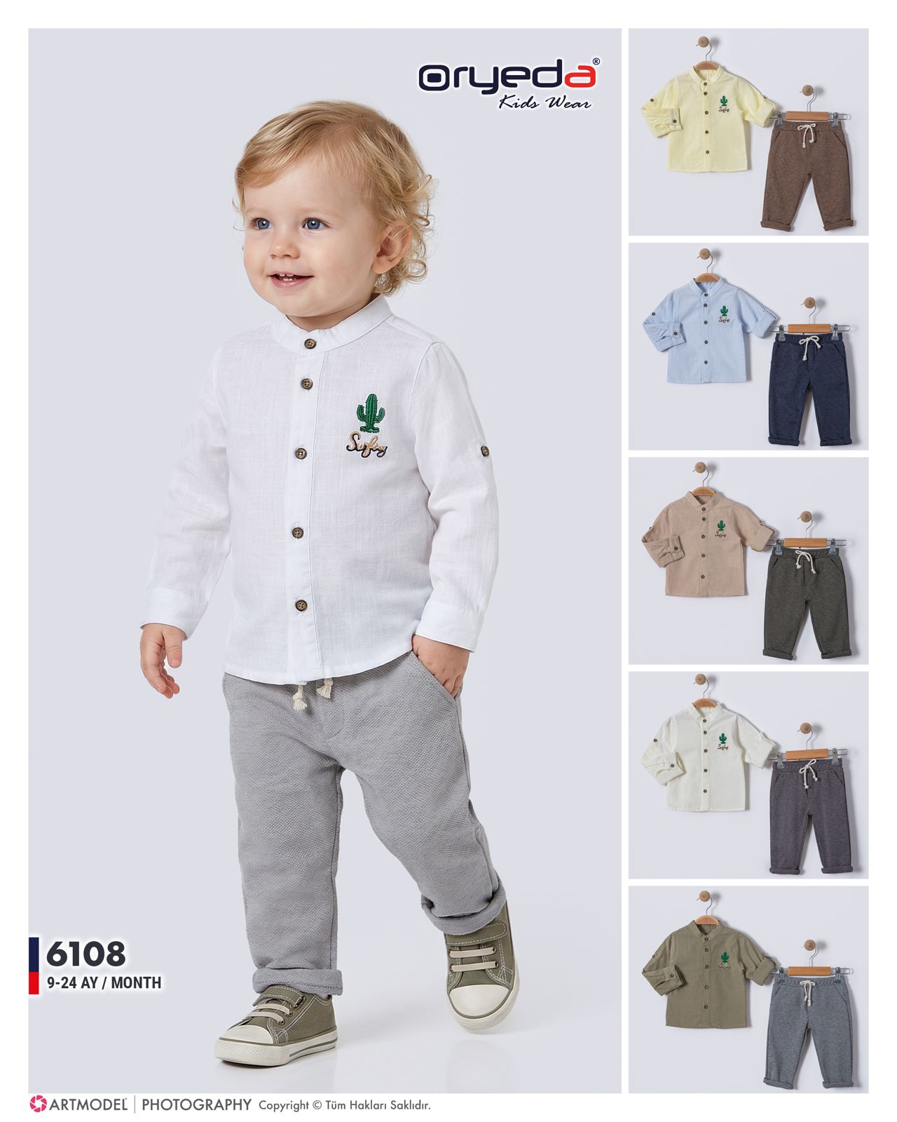 6108-ERKEK NAKIŞLI RENKLİ GÖMLEKLİ TAKIM 9-24 AY