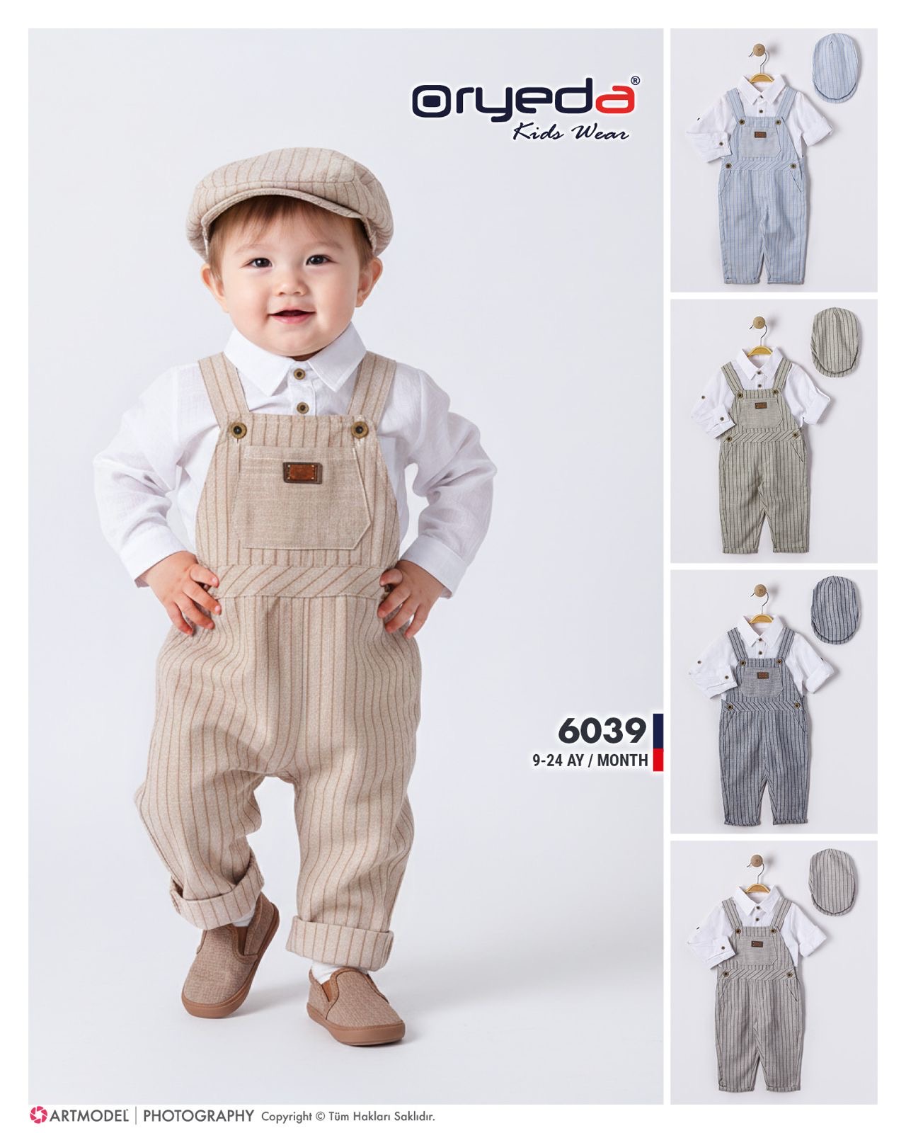 6039-ERKEK GÖMLEKLİ ÇİZGİLİ ŞAPKALI SLOPET 9-24 AY 