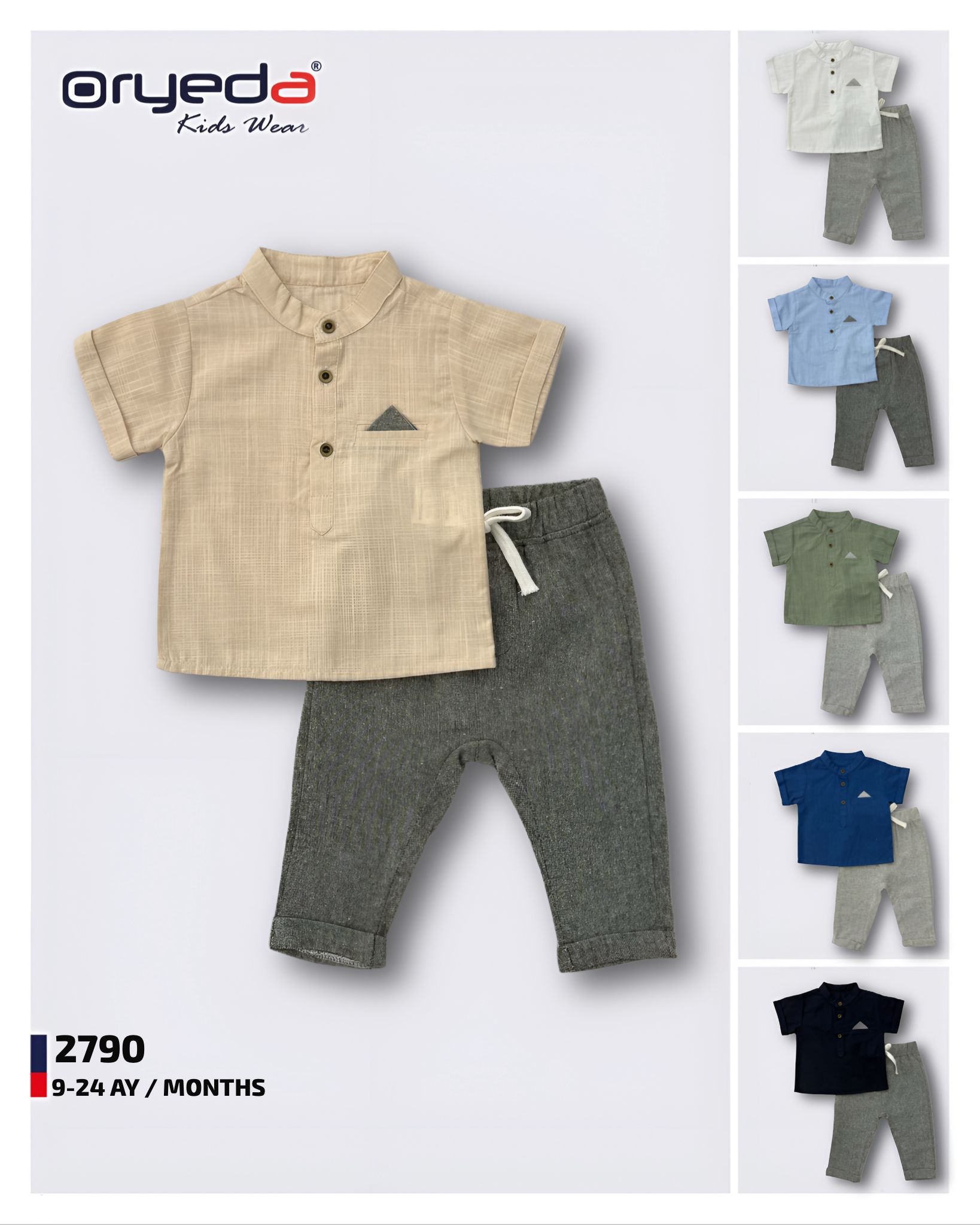 2790-ERKEK MENDİL NAKIŞLI GÖMLEKLİ TAKIM  9-24 AY