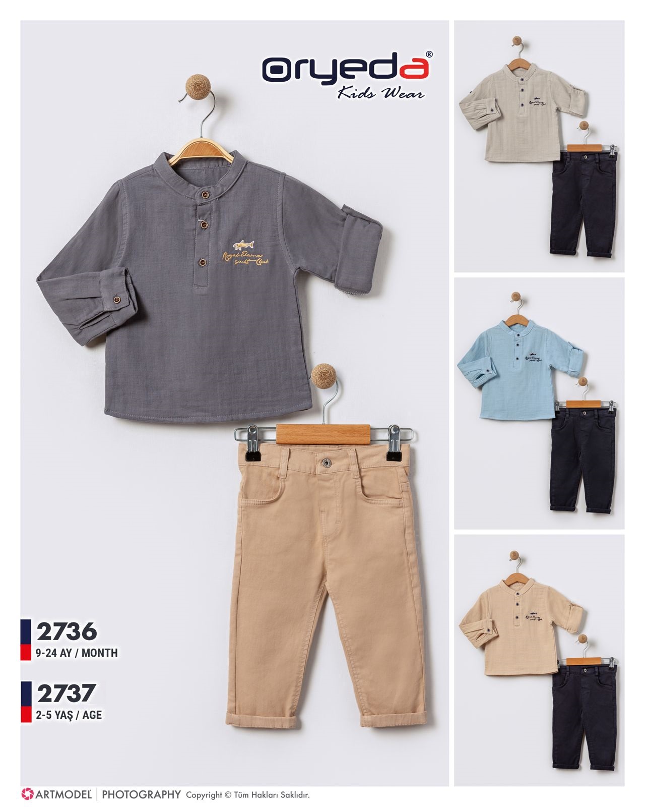 2736-ERKEK NAKIŞLI MÜSLİN GÖMLEKLİ TAKIM 9-24 AY