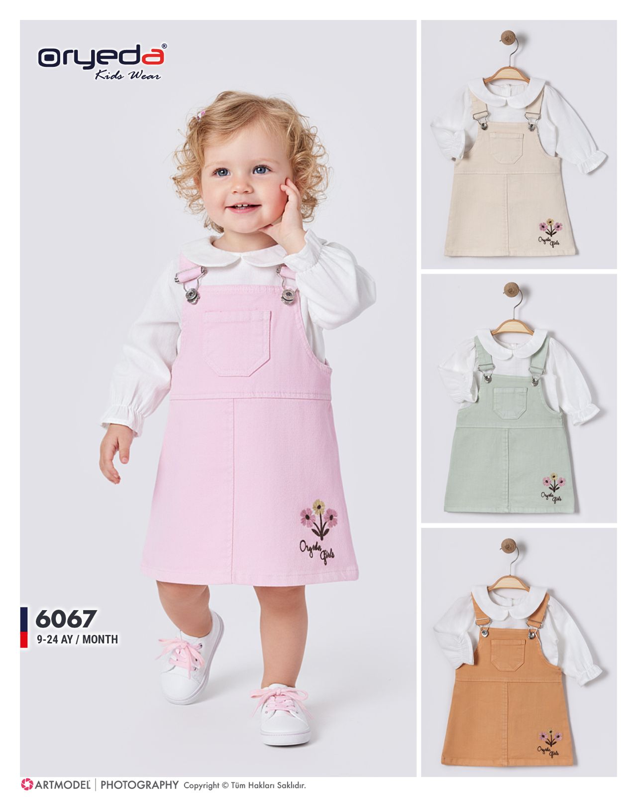 6067-KIZ ÇİÇEK NAKIŞLI GÖMLEKLİ RENKLİ JİLE 9-24 AY