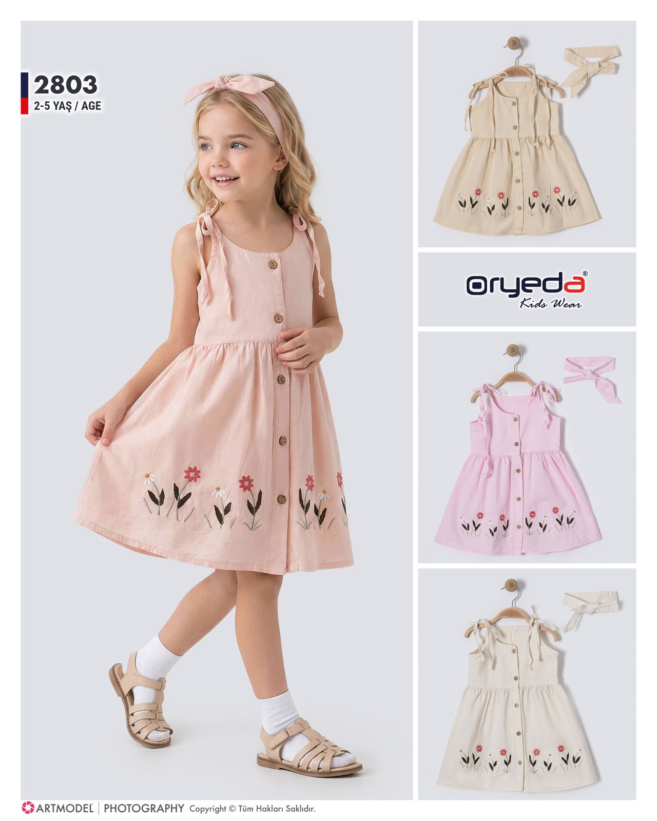 2803-KIZ BANDANALI NAKIŞLI ELBİSE 2-5 YAŞ