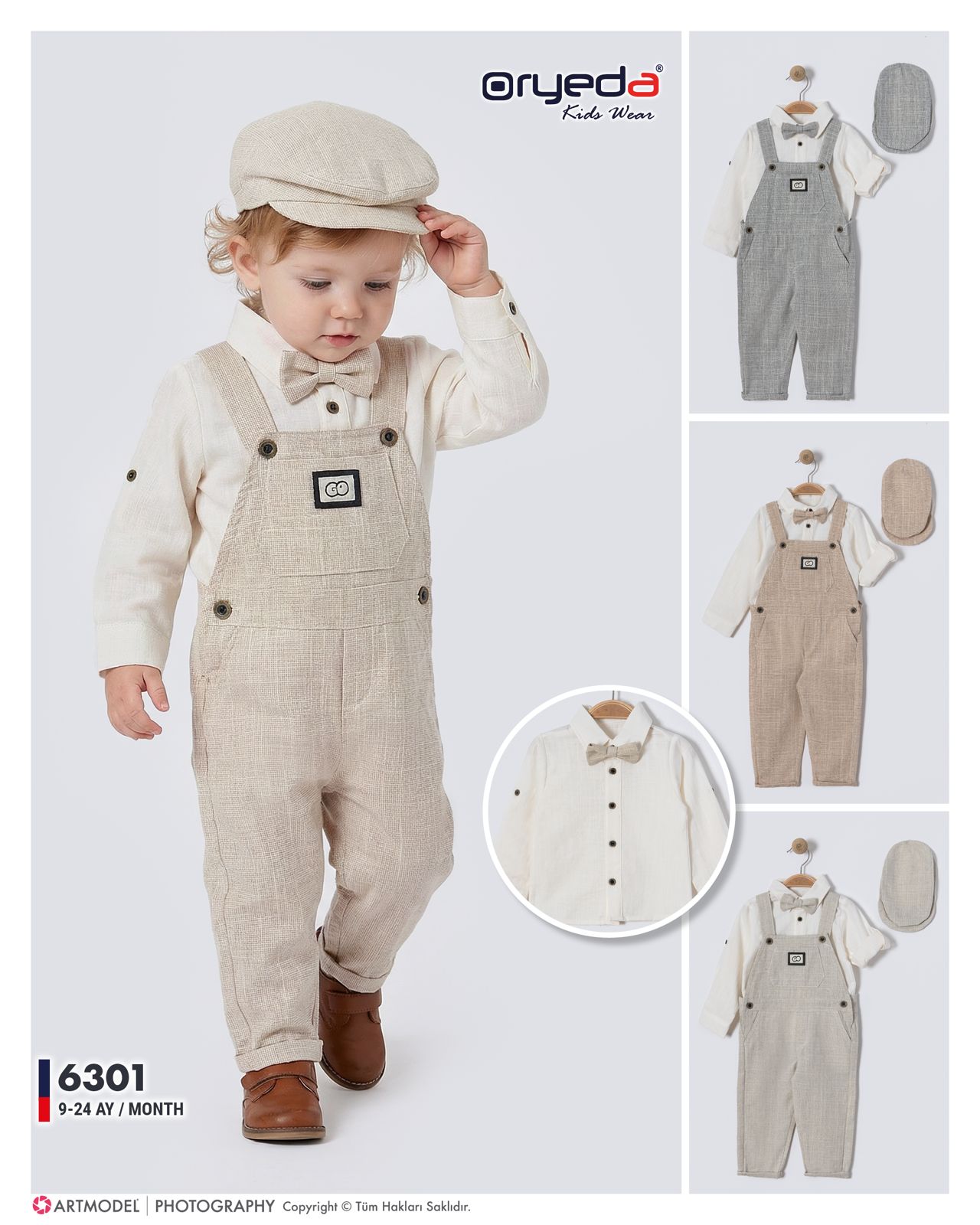 6301-ERKEK ŞAPKALI GÖMLEKLİ KETEN SLOPET 9-24 AY