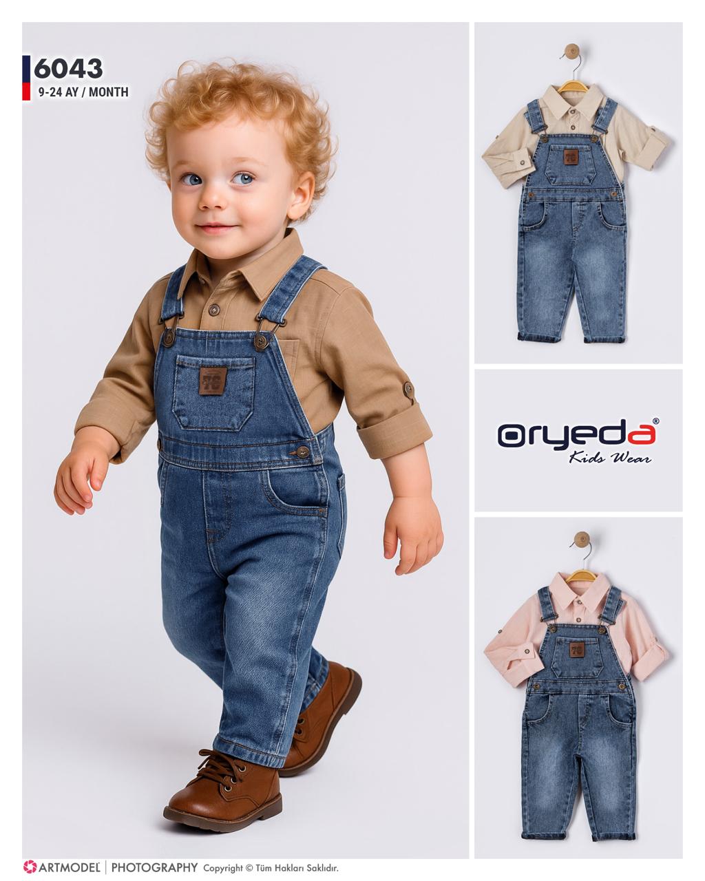 6043-ERKEK RENKLİ GÖMLEKLİ KOT SLOPET 9-24 AY