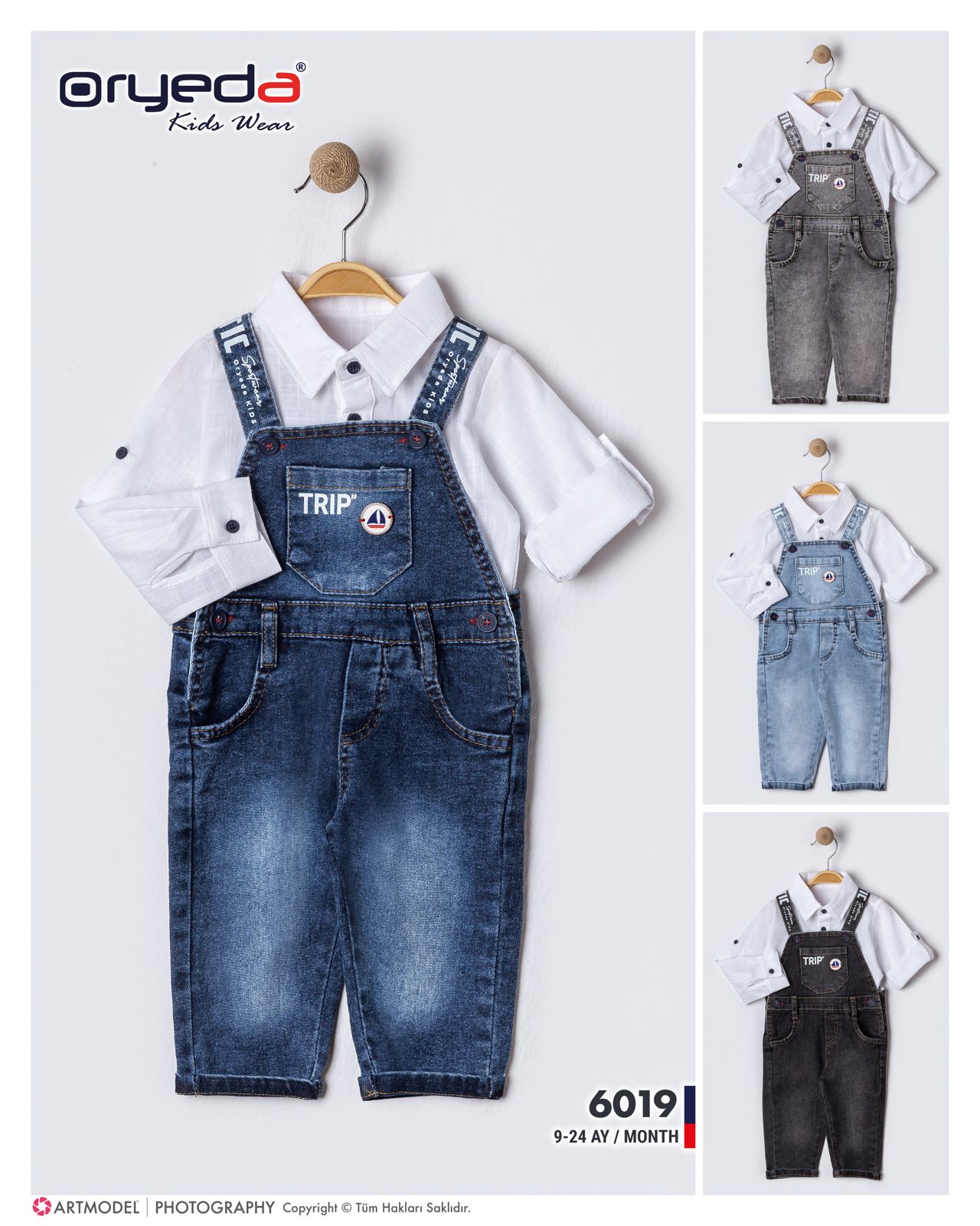 6019-ERKEK GÖMLEKLİ BASKILI KOT SLOPET 9-24 AY