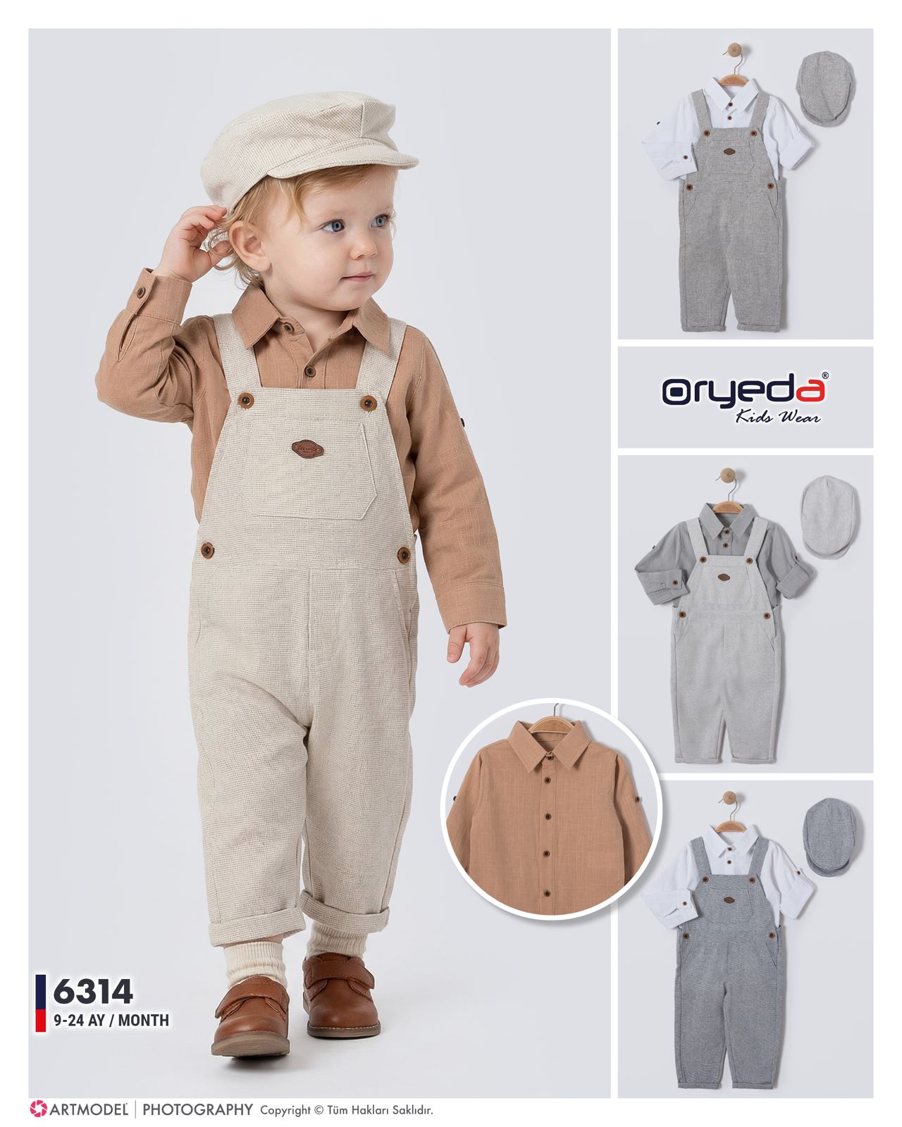 6314-ERKEK ŞAPKALI GÖMLEKLİ KETEN SLOPET 9-24 AY