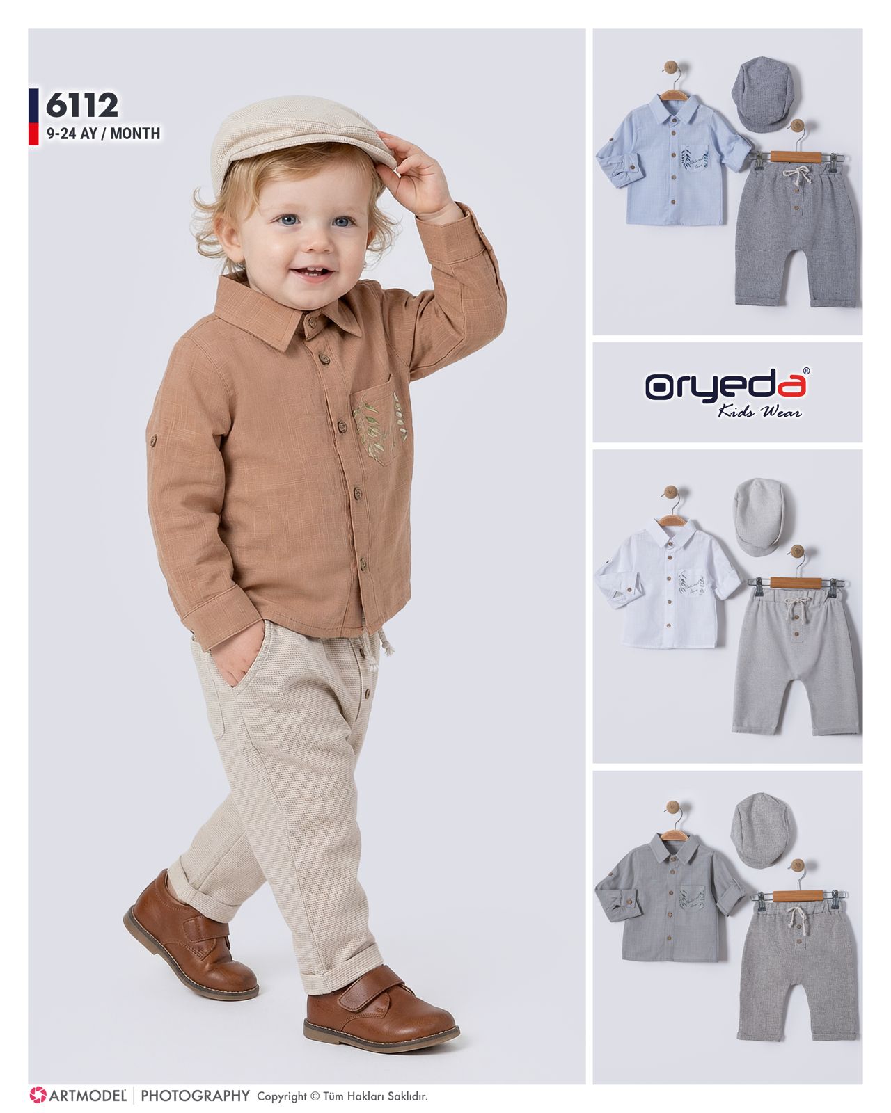 6112-ERKEK CEP BASKILI ŞAPKALI TAKIM 9-24 AY
