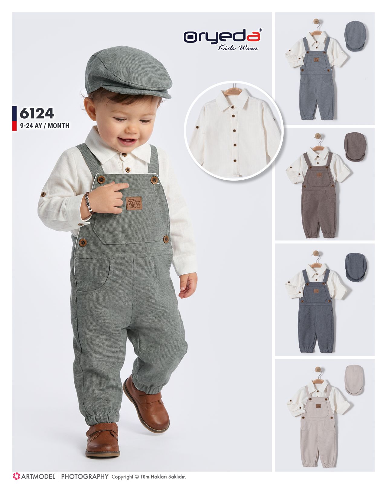 6124-ERKEK ŞAPKALI GÖMLEKLİ SLOPET 9-24 AY