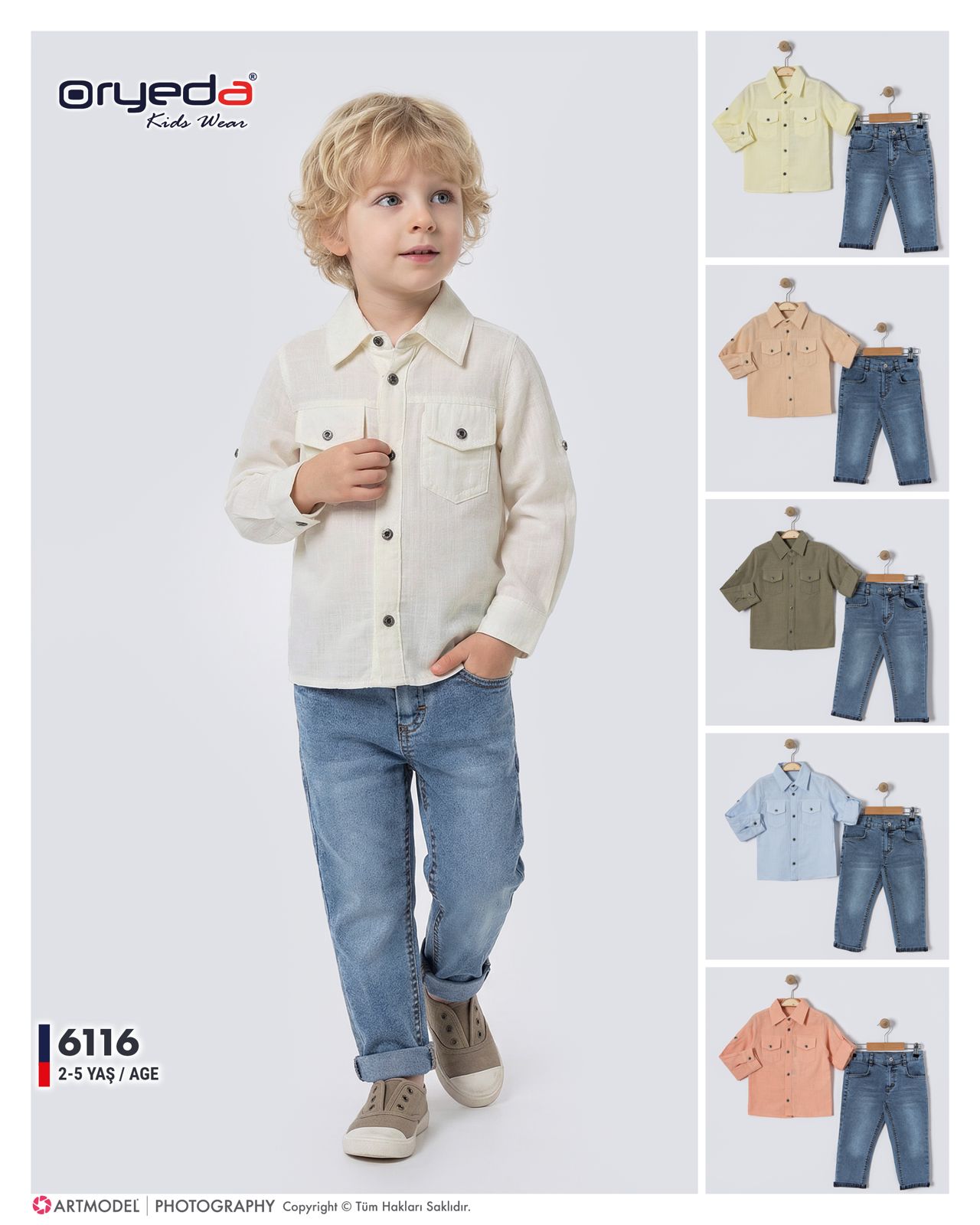 6116-ERKEK KOT PANTOLONLU GÖMLEKLİ TAKIM  2-5 YAŞ