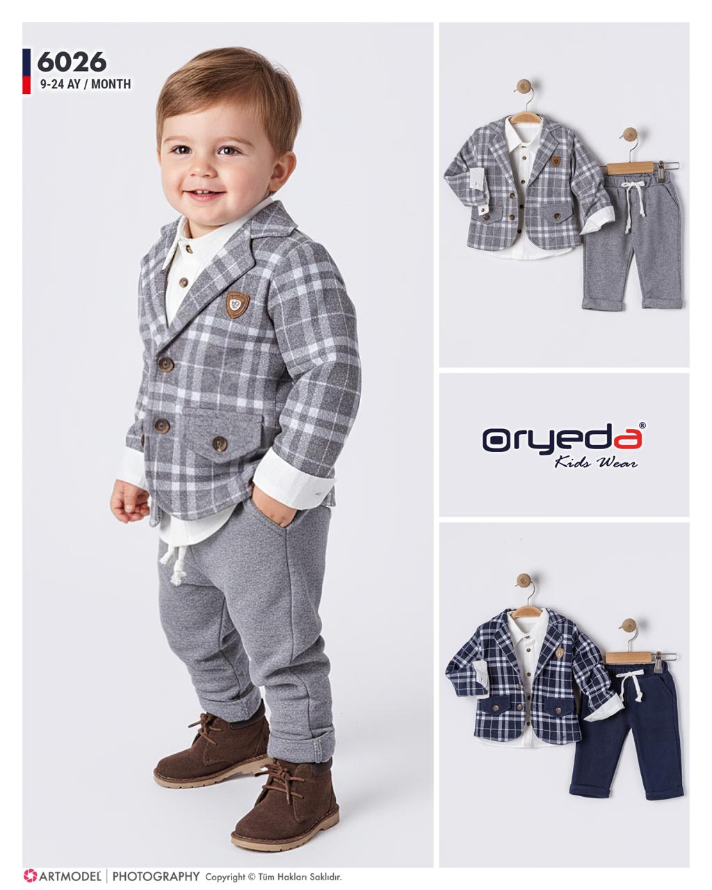 6026-ERKEK KARELİ CEKETLİ 3LÜ TAKIM 9-24 AY