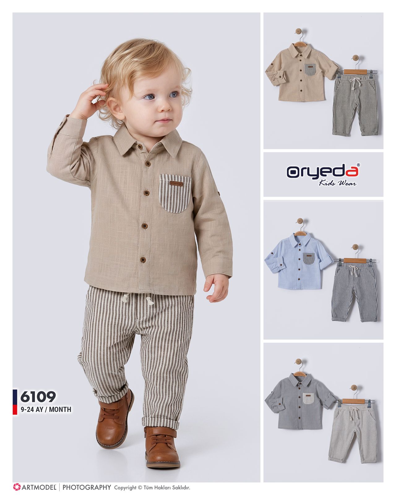 6109-ERKEK ÇİZGİLİ PANTOLONLU TAKIM 9-24 AY