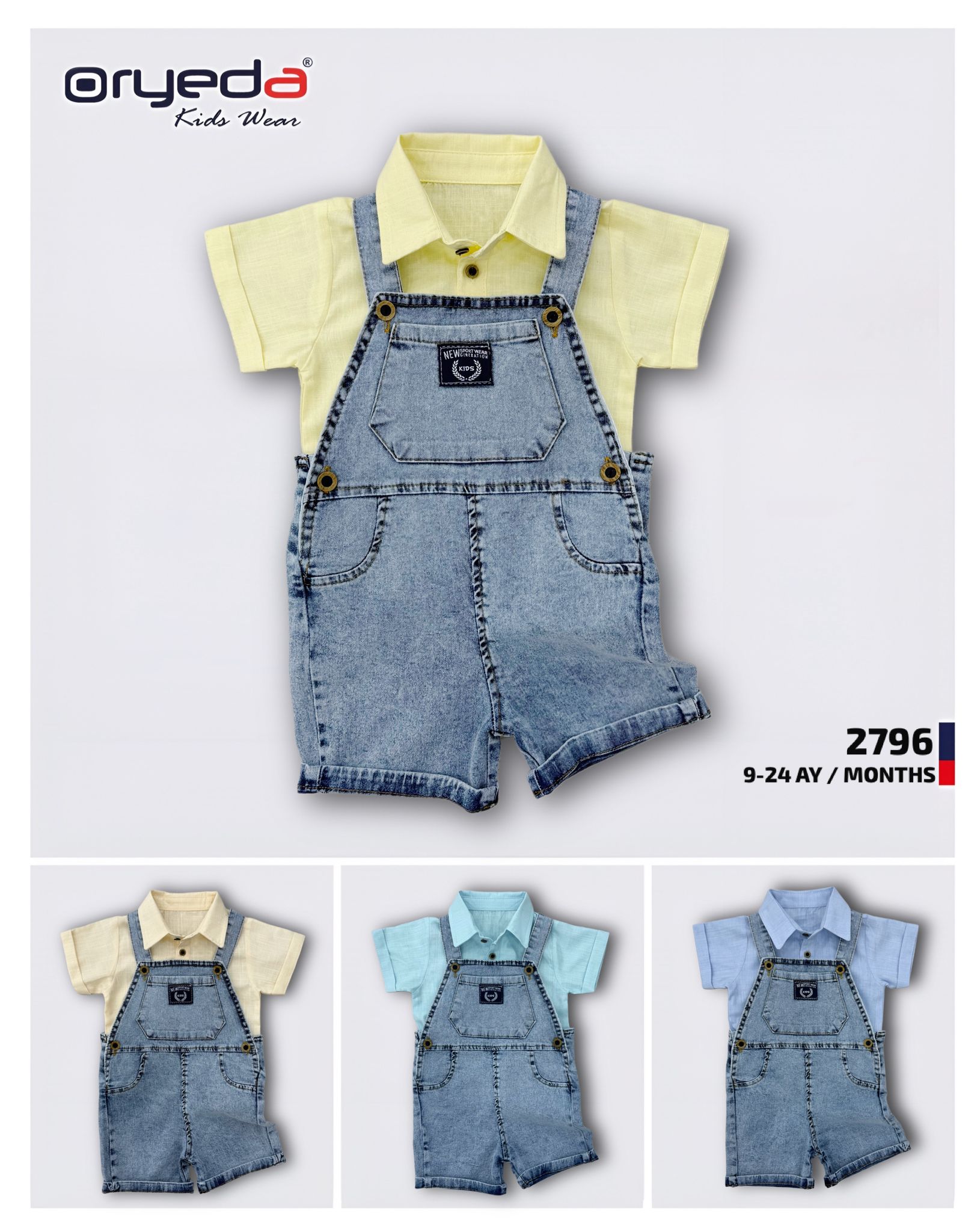 2796-ERKEK RENKLİ GÖMLEKLİ KOT SLOPET 9-24 AY