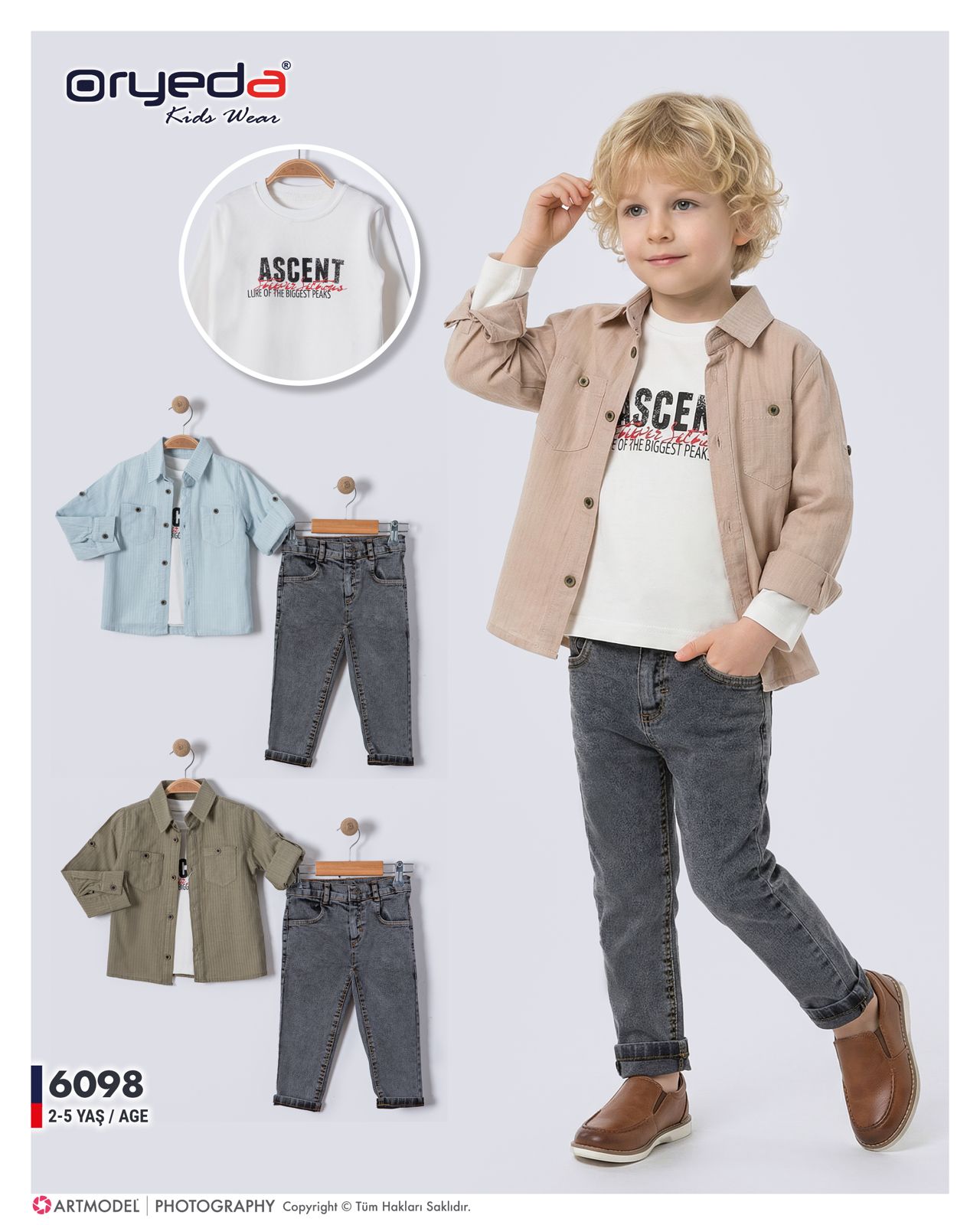 6098-ERKEK RENKLİ GÖMLEKLİ TAKIM 2-5 YAŞ