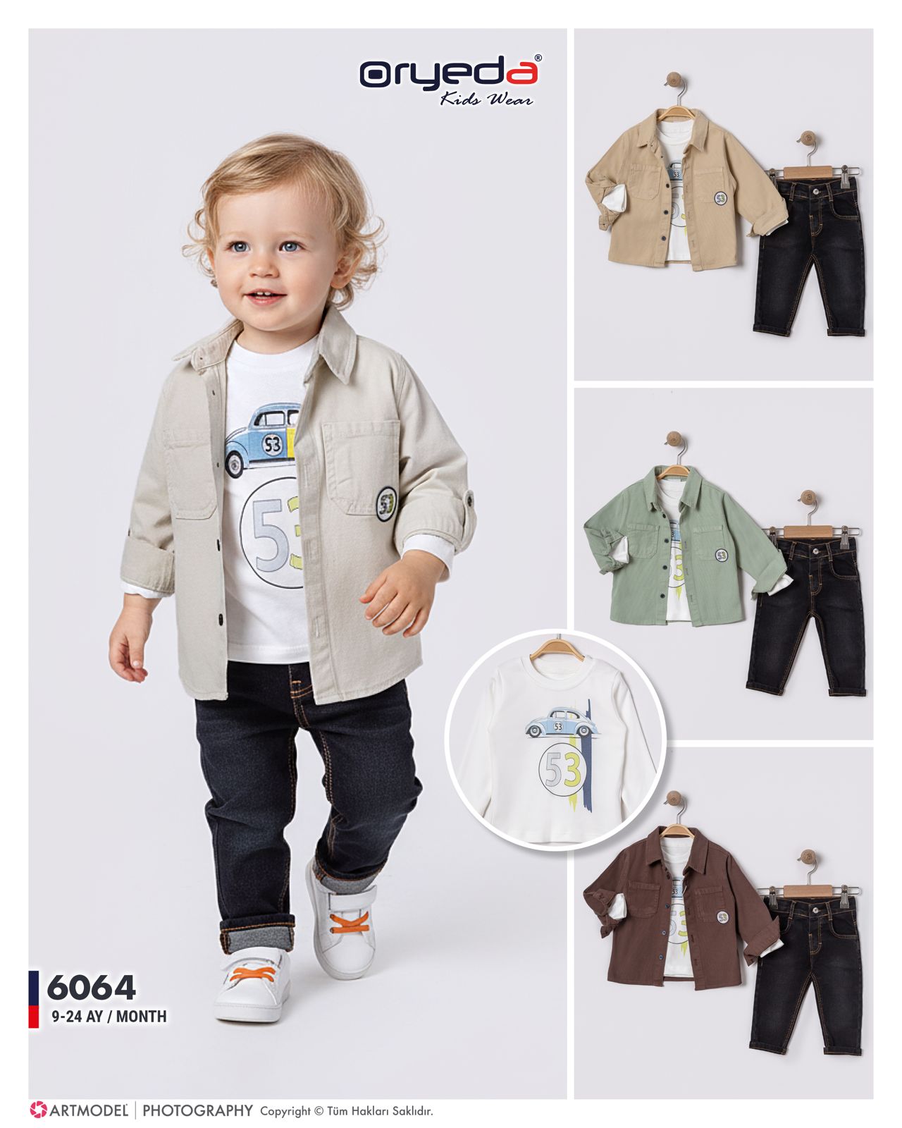 6064-ERKEK 53 NAKIŞLI GÖMLEKLİ TAKIM 9-24 AY