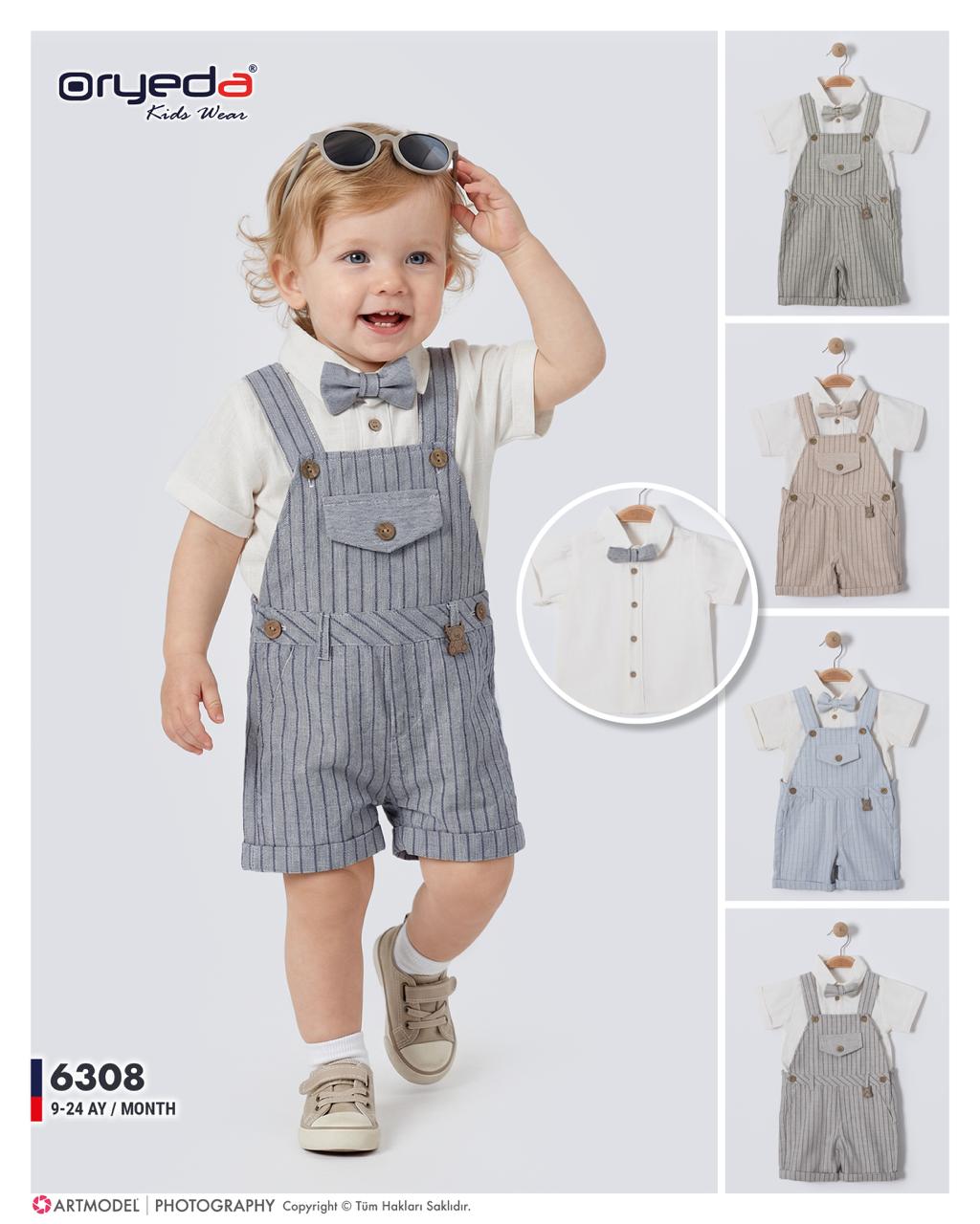 6308-ERKEK PAPYONLU ÇİZGİLİ KETEN SLOPET 9-24 AY