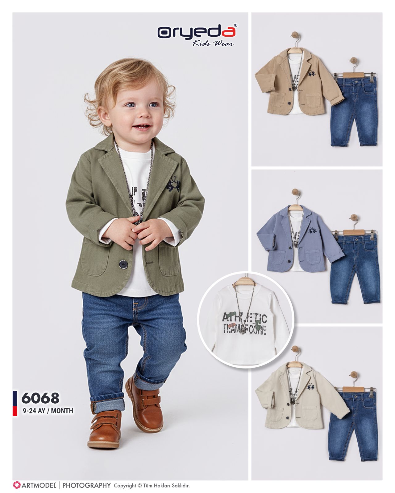 6068-ERKEK NAKIŞLI KOLYELİ CEKETLİ TAKIM 9-24 AY