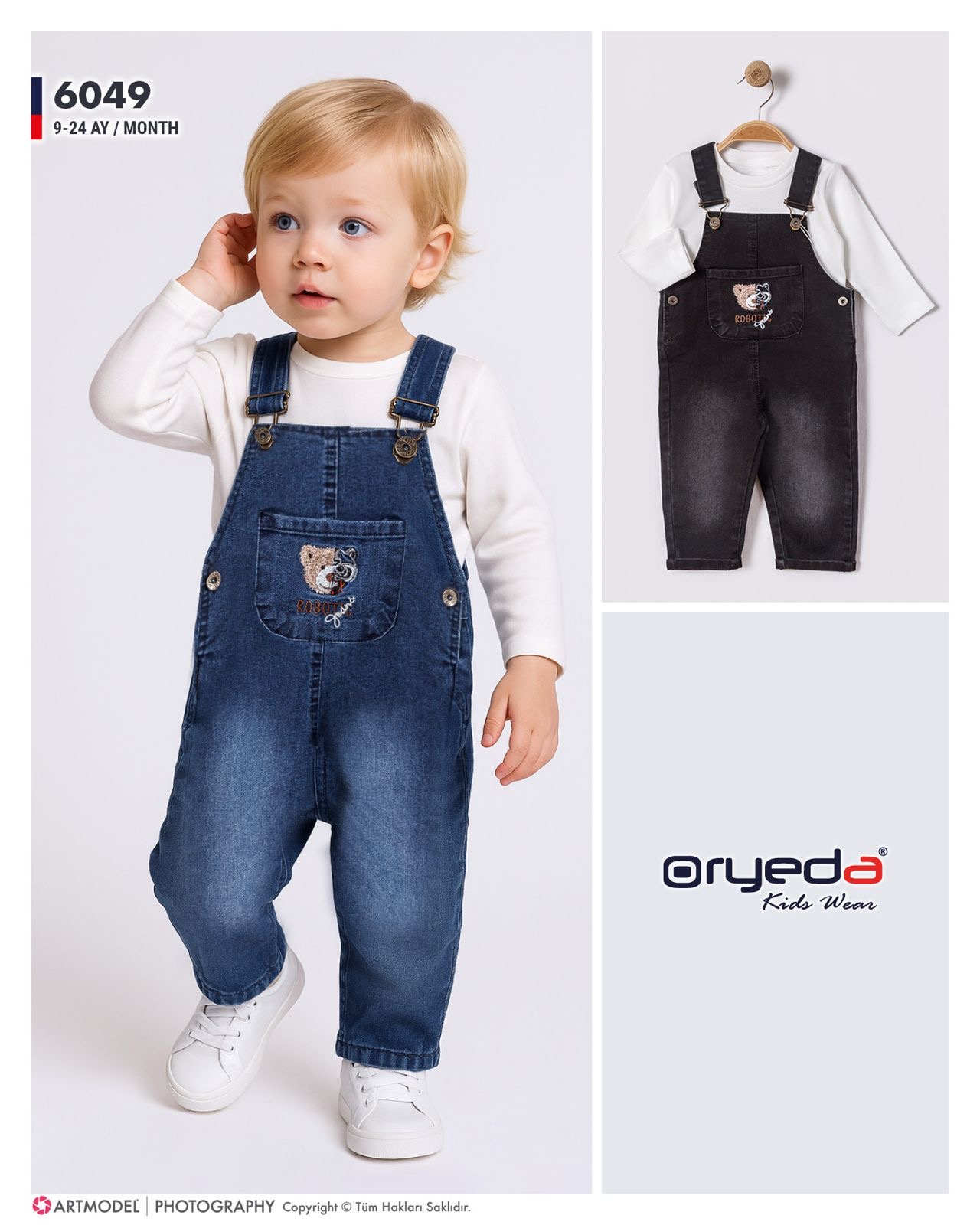 6049-ERKEK AYICIK NAKIŞLI BADİLİ KOT SLOPET 9-24 AY 