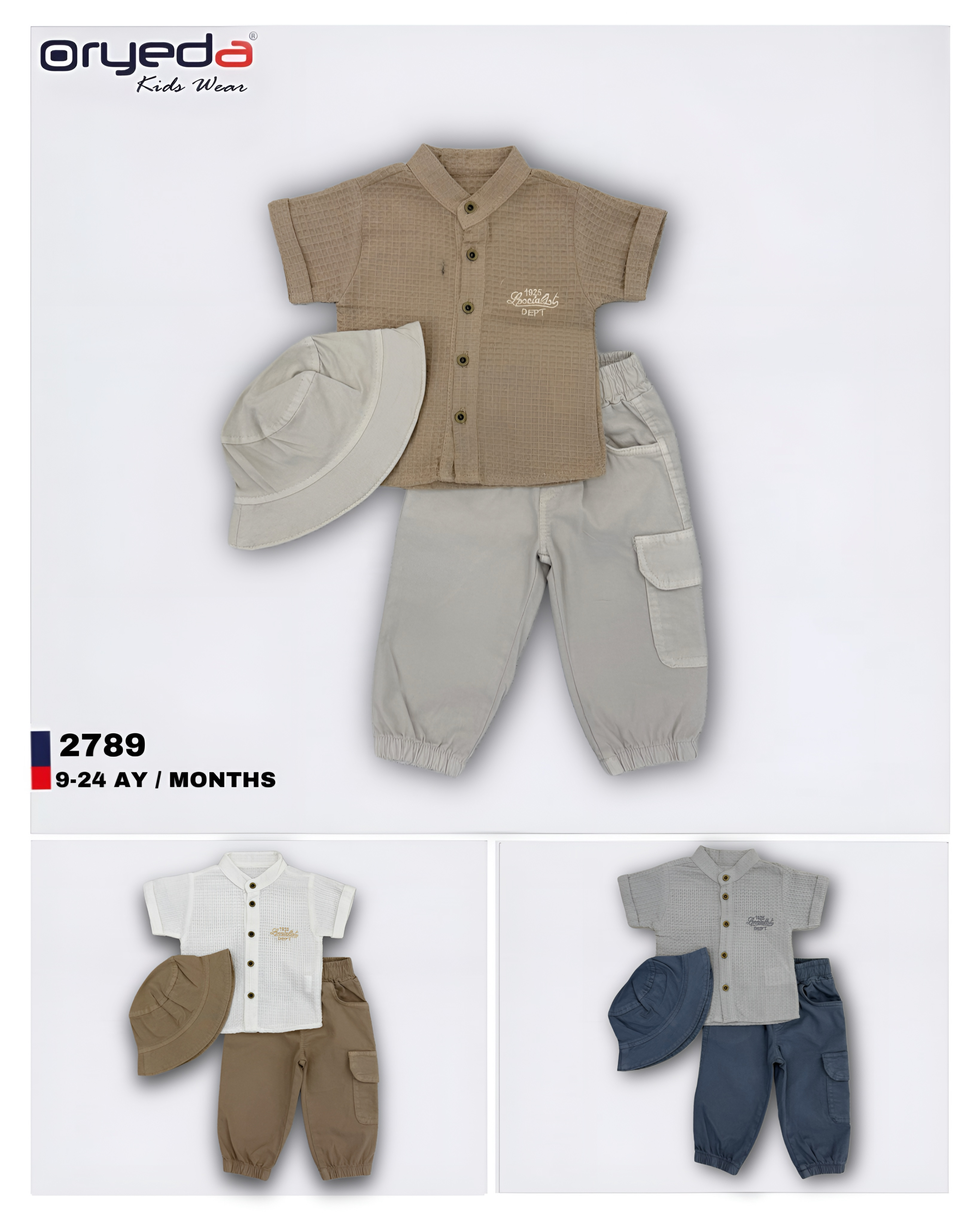 2789-ERKEK ŞAPKALI GÖMLEKLİ TAKIM 9-24 AY