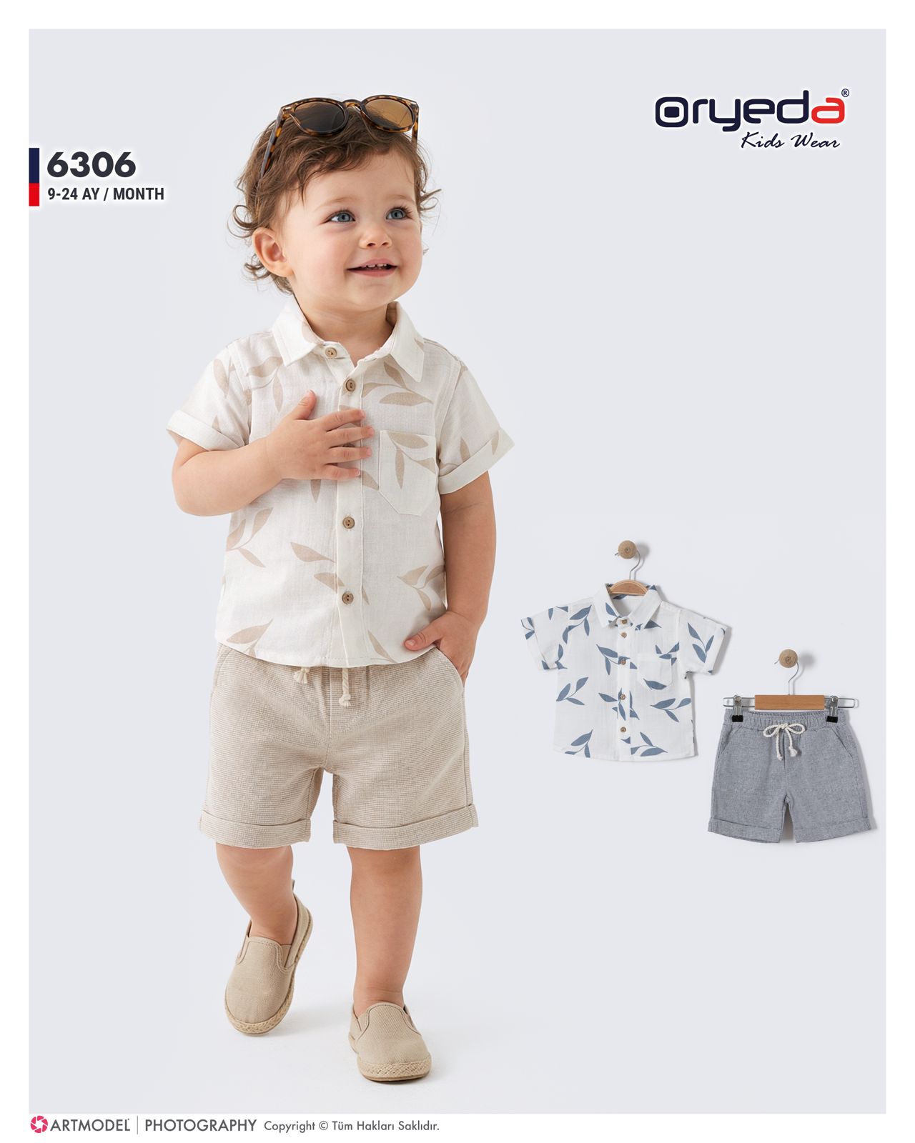 6306-ERKEK YAPRAK DESEN MÜSLİN GÖMLEKLİ TAKIM 9-24 AY