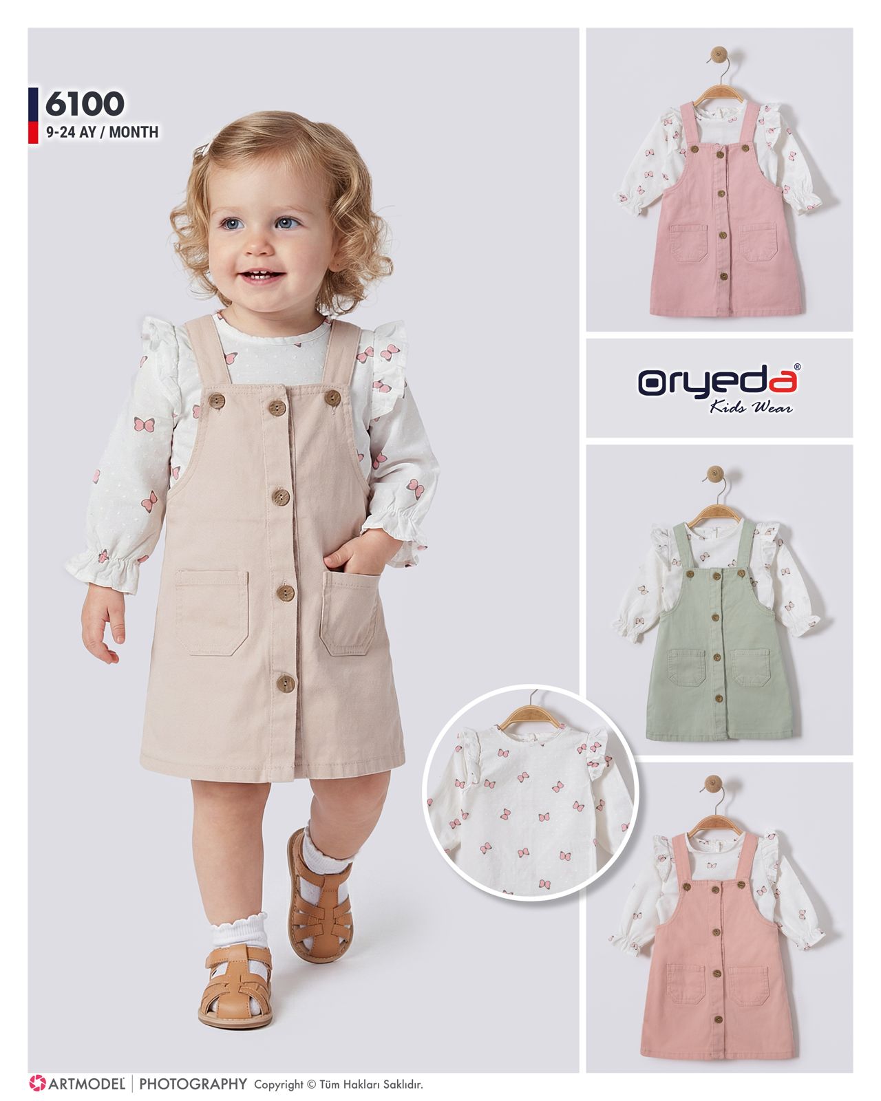 6100-KIZ BASKILI GÖMLEKLİ RENKLİ JİLE 9-24 AY