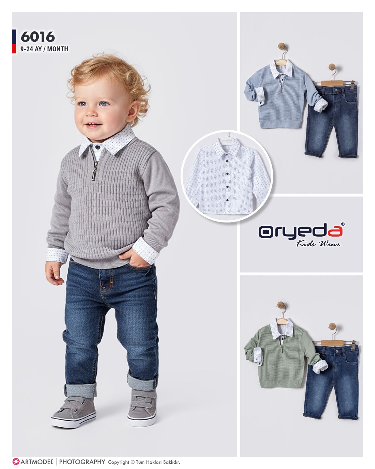 6016-ERKEK ÖRGÜ DESEN TRİKO KAZAKLI TAKIM 9-24 AY